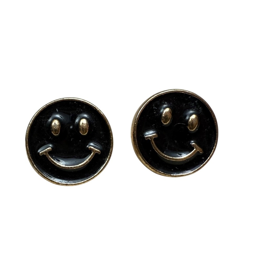 Face Earrings Black Enamel Gold Tone Stud Earring Trendy Fashion Jewelry *